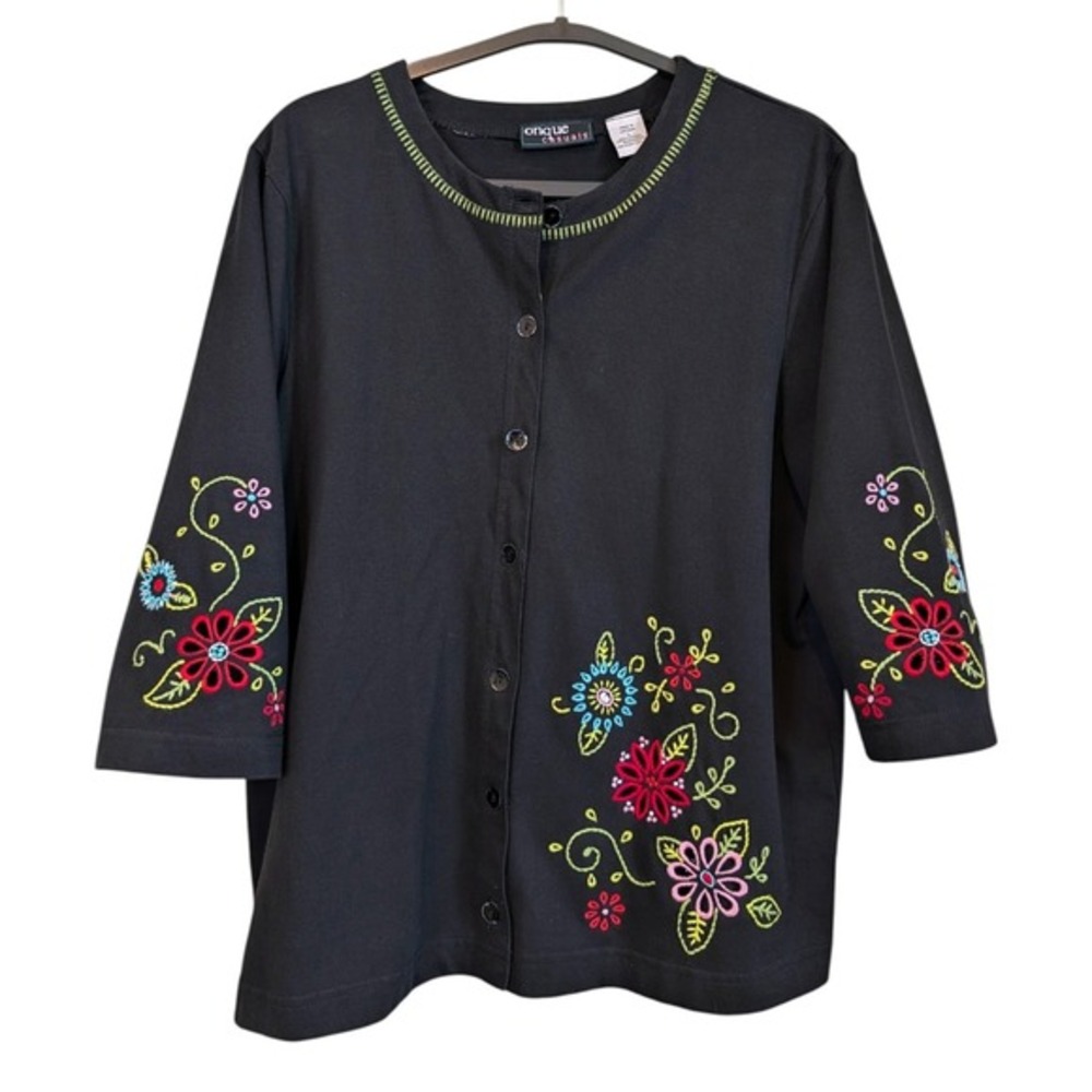 Onque Casuals‎ Floral Embroidered Cotton Button Up Top